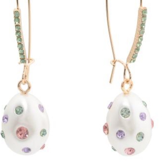 Betsey Johnson Gold and White Earrings with Multicolor Dots - Picture 4 of 6
